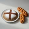 Traditional koliva with cross pattern and braided breads