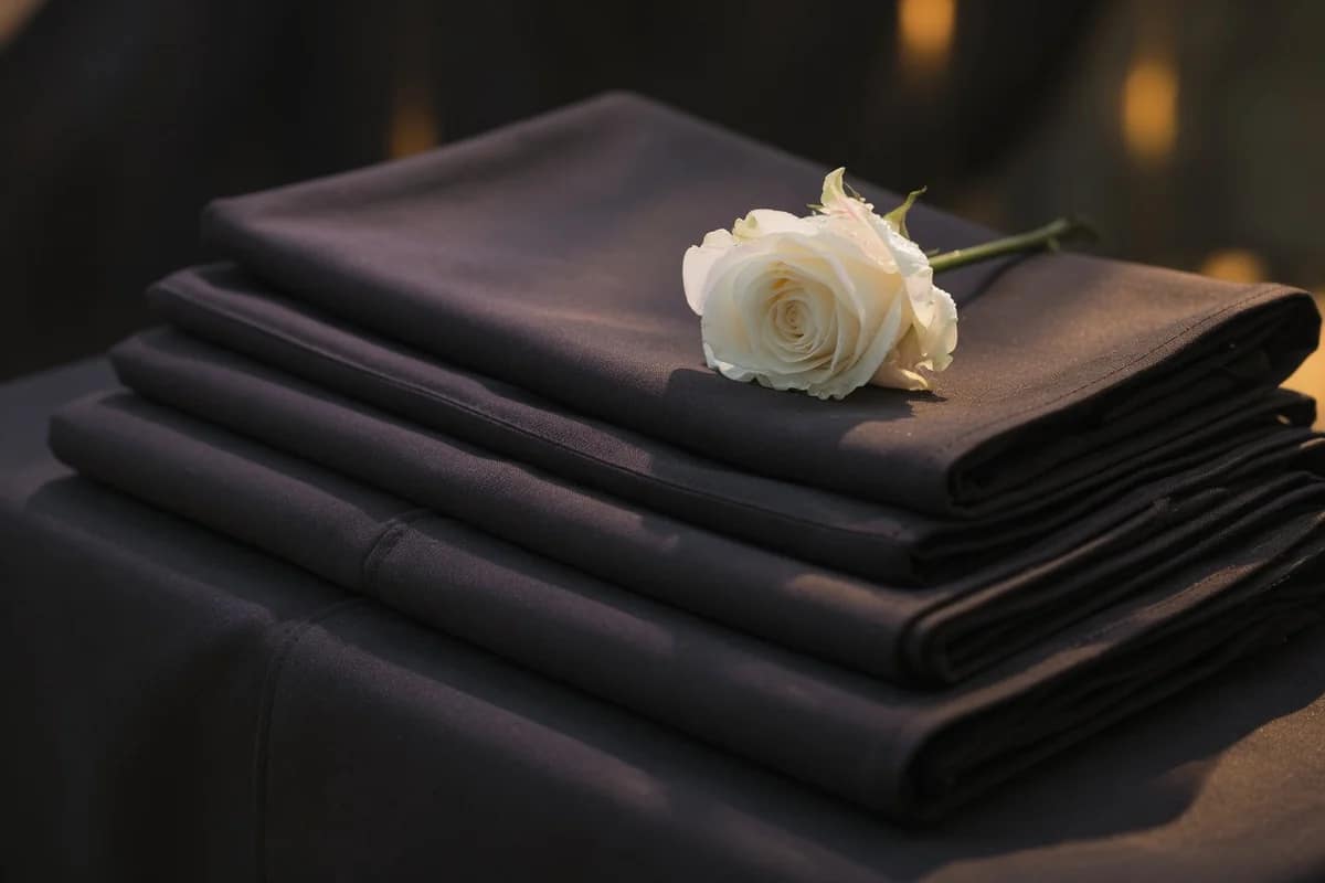 Draperie funerară împăturită și un trandafir alb, Sectorul 3, București