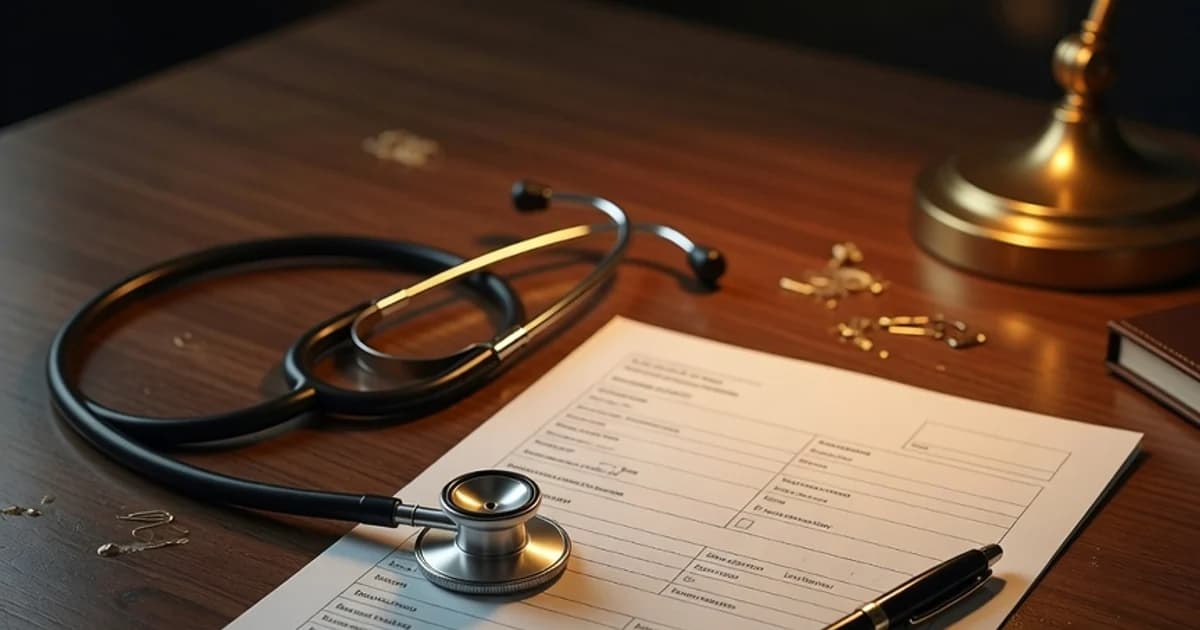 Stethoscope beside a medical form on a doctor's desk