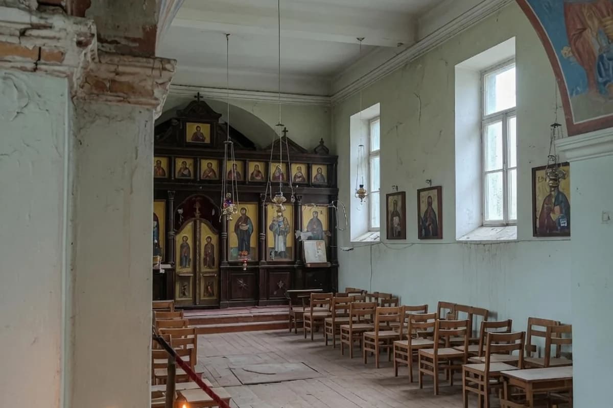 Orthodox church interior with light through windows, Bucharest