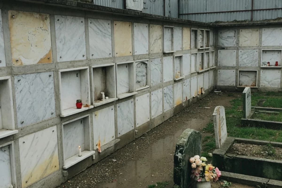 Perete de columbar cu nișe de marmură, București