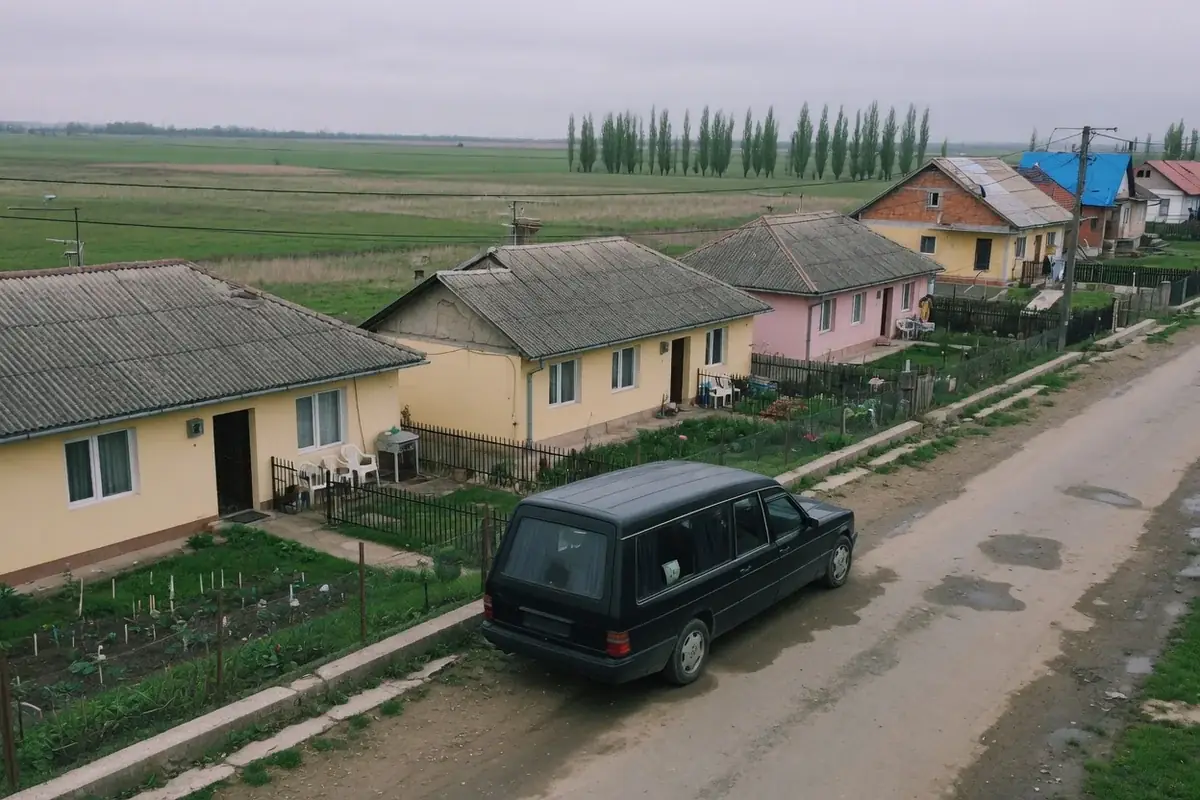 Dric funerar oprit pe o stradă de localitate din Ilfov