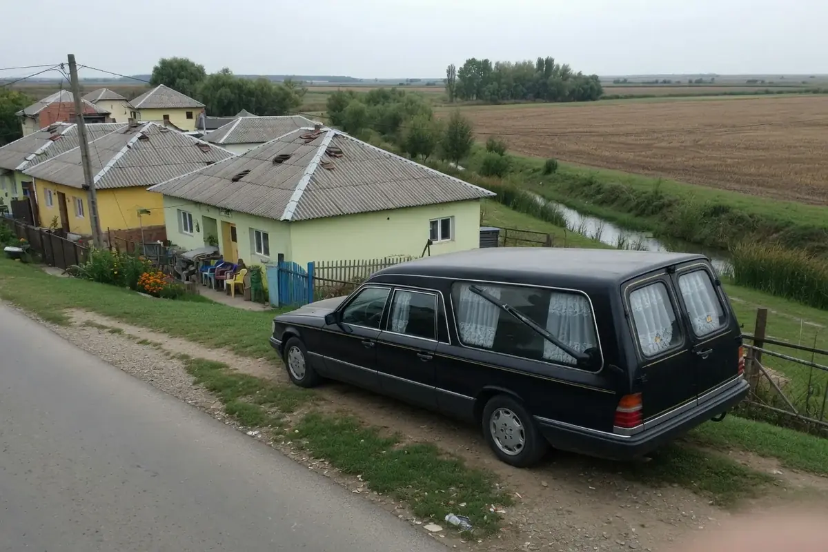 Dric funerar oprit pe o stradă de localitate din Ilfov