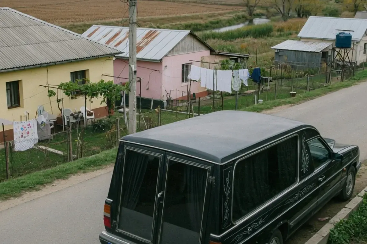 Dric funerar oprit pe o stradă de localitate din Ilfov