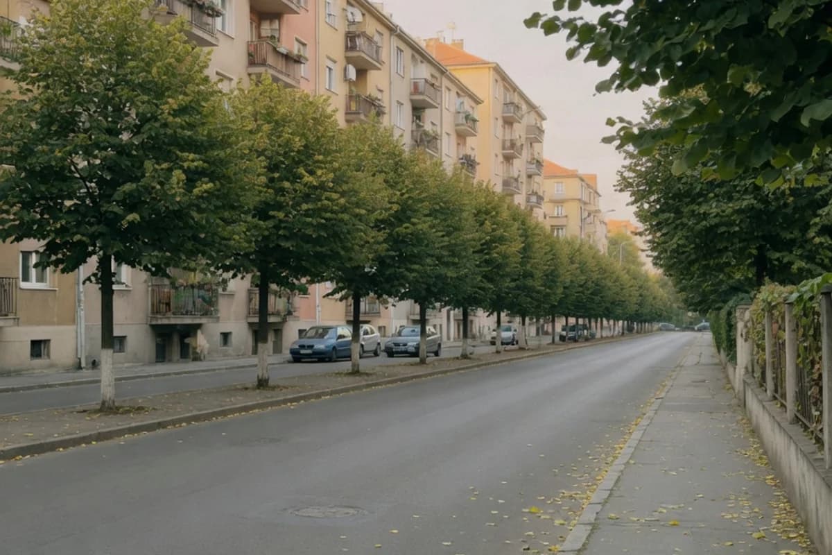 Bulevard rezidențial cu tei, lumină de dimineață, Sectorul 2, București