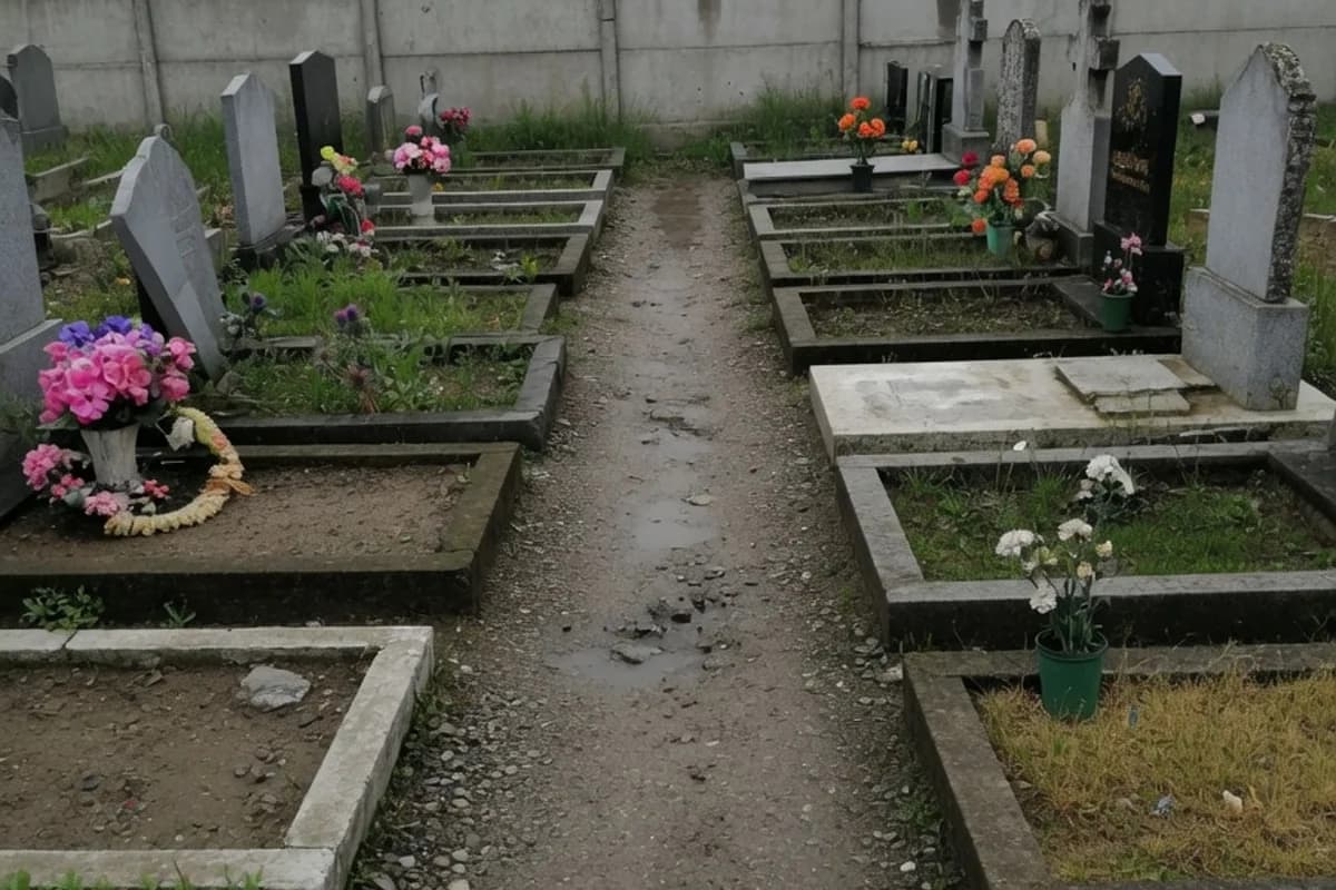Alee uzată de cimitir municipal, cer înnorat, Sectorul 2, București