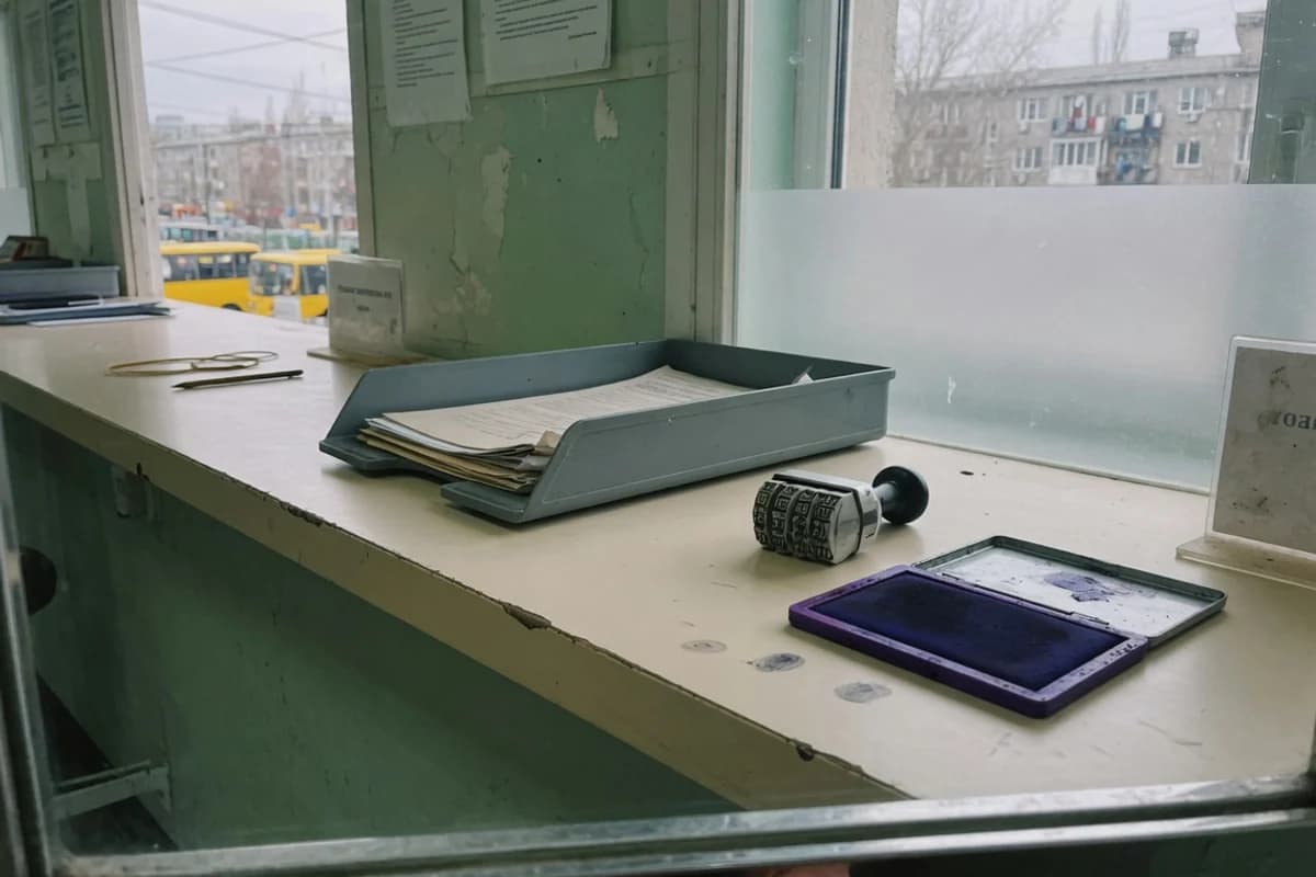 Ghișeu de birou cu o tavă de documente și o ștampilă, Sectorul 3, București