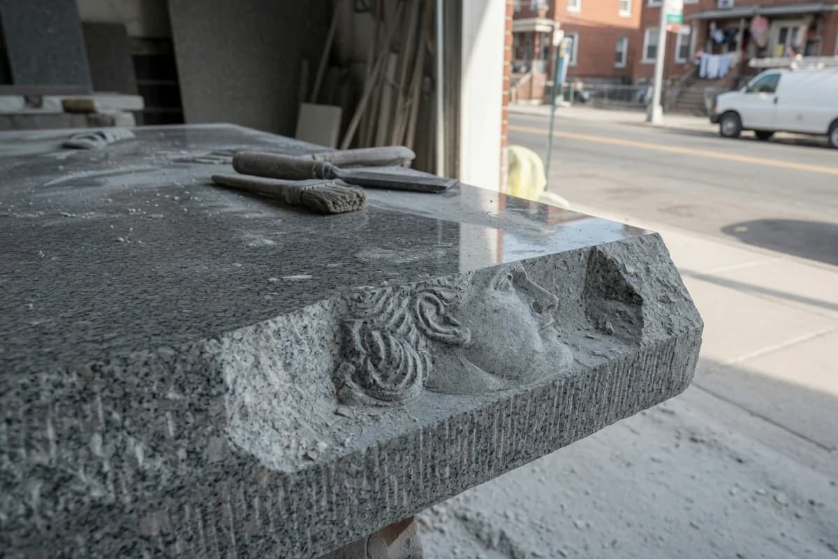 Detaliu de granit lustruit cu margine profilată, Sectorul 3, București
