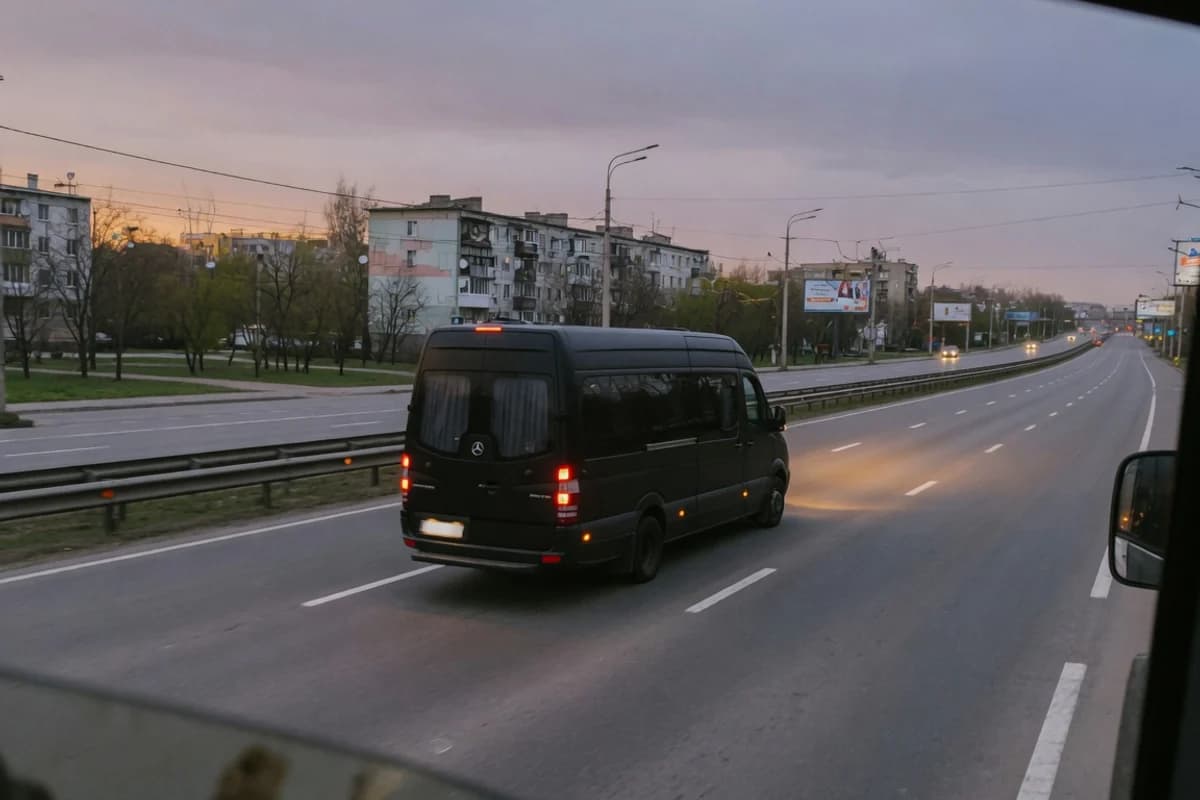 Dubă discretă de transport funerar pe o șosea de centură, la lăsarea serii, Sectorul 3, București
