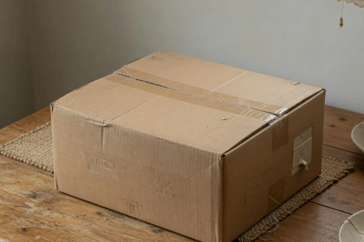Closed funeral kit box on a table, Sector 5, Bucharest