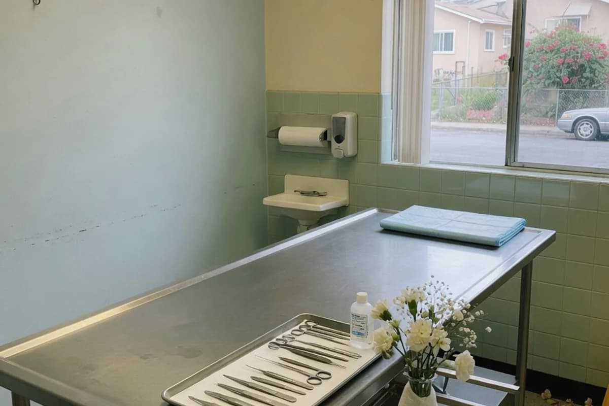Sală de pregătire curată, cu masă de inox și instrumente ordonate, Sectorul 5, București
