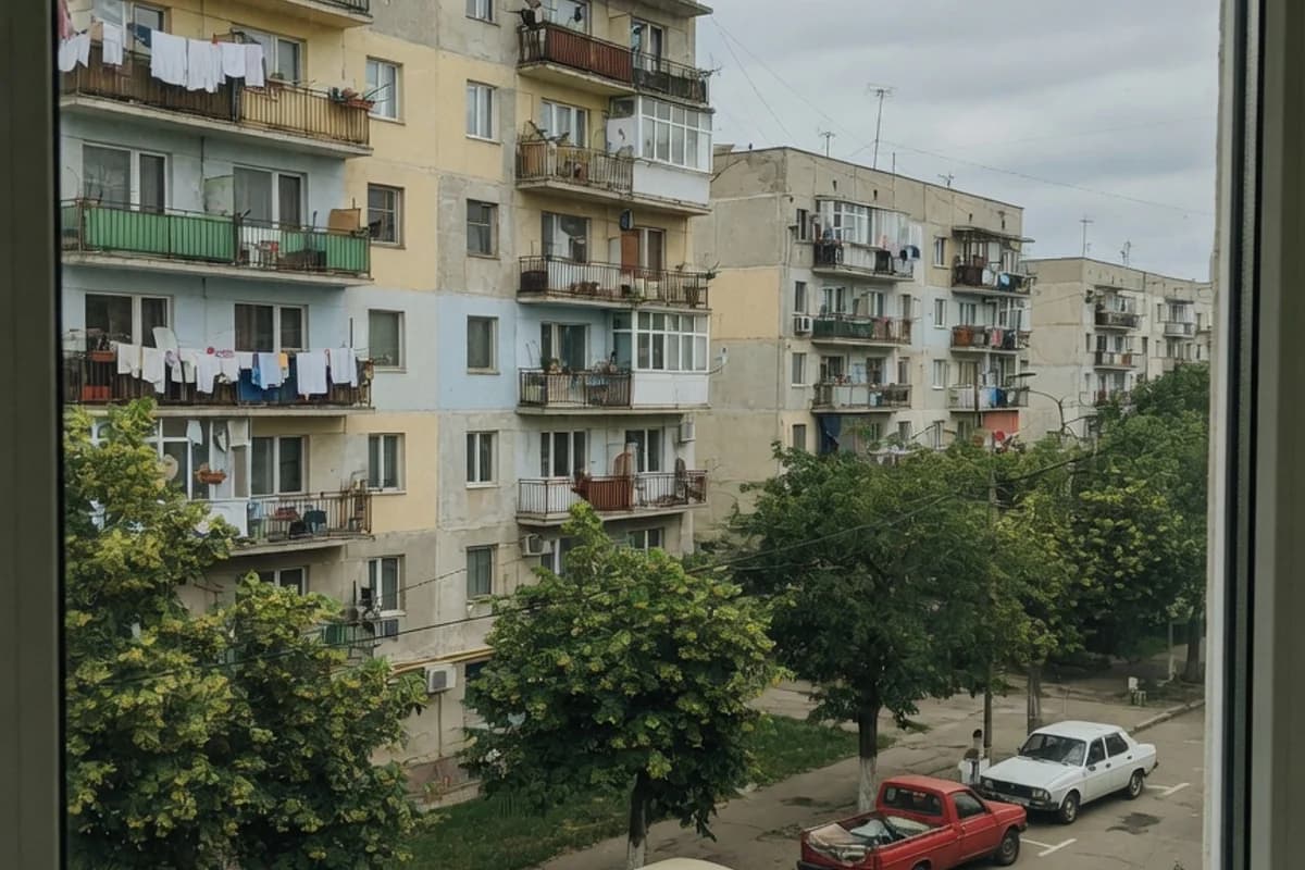 Vedere din birou spre blocuri rezidențiale bucureștene, Sectorul 6, București