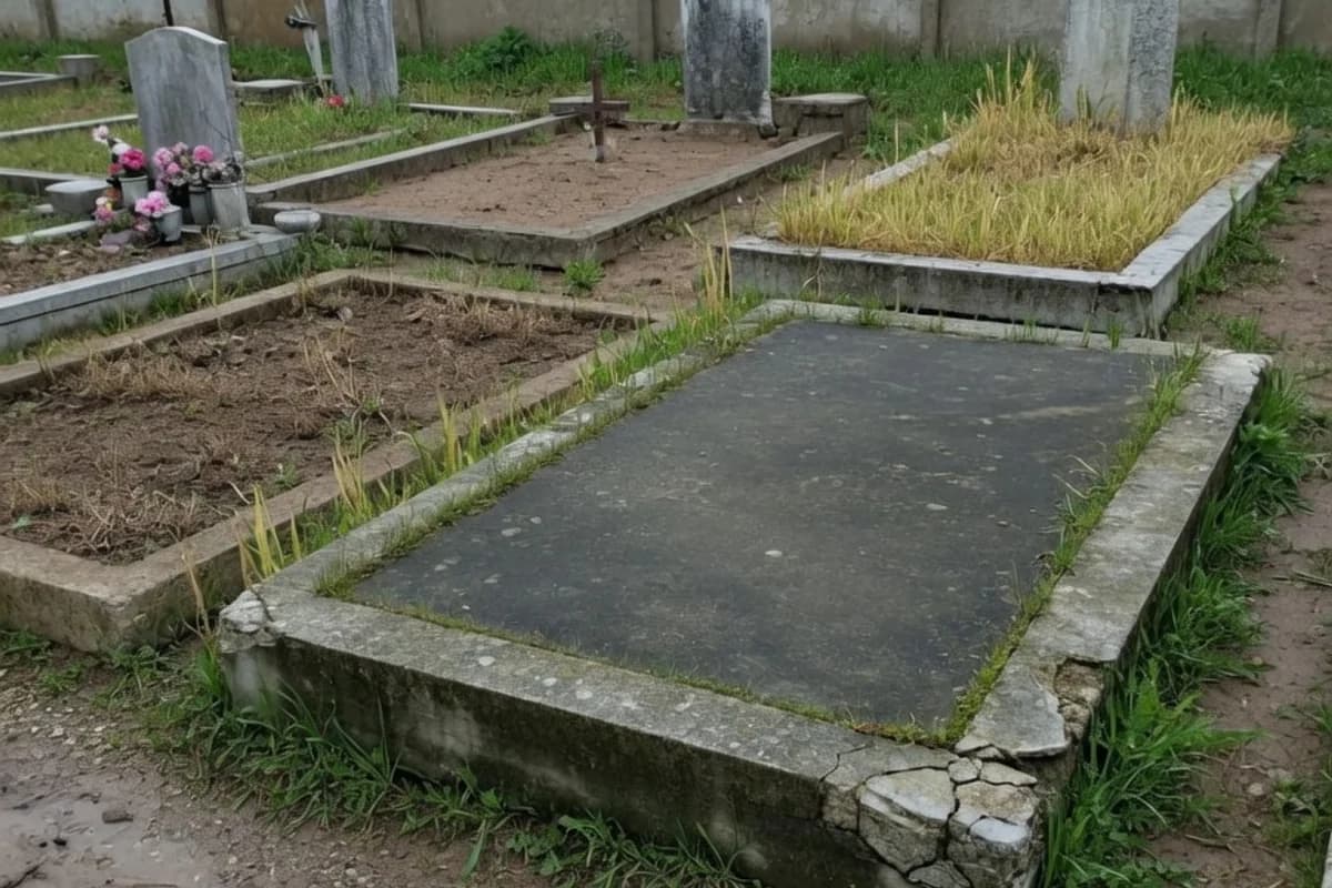 Lespede veche de mormânt, cu iarbă crescută în jur, Sectorul 6, București