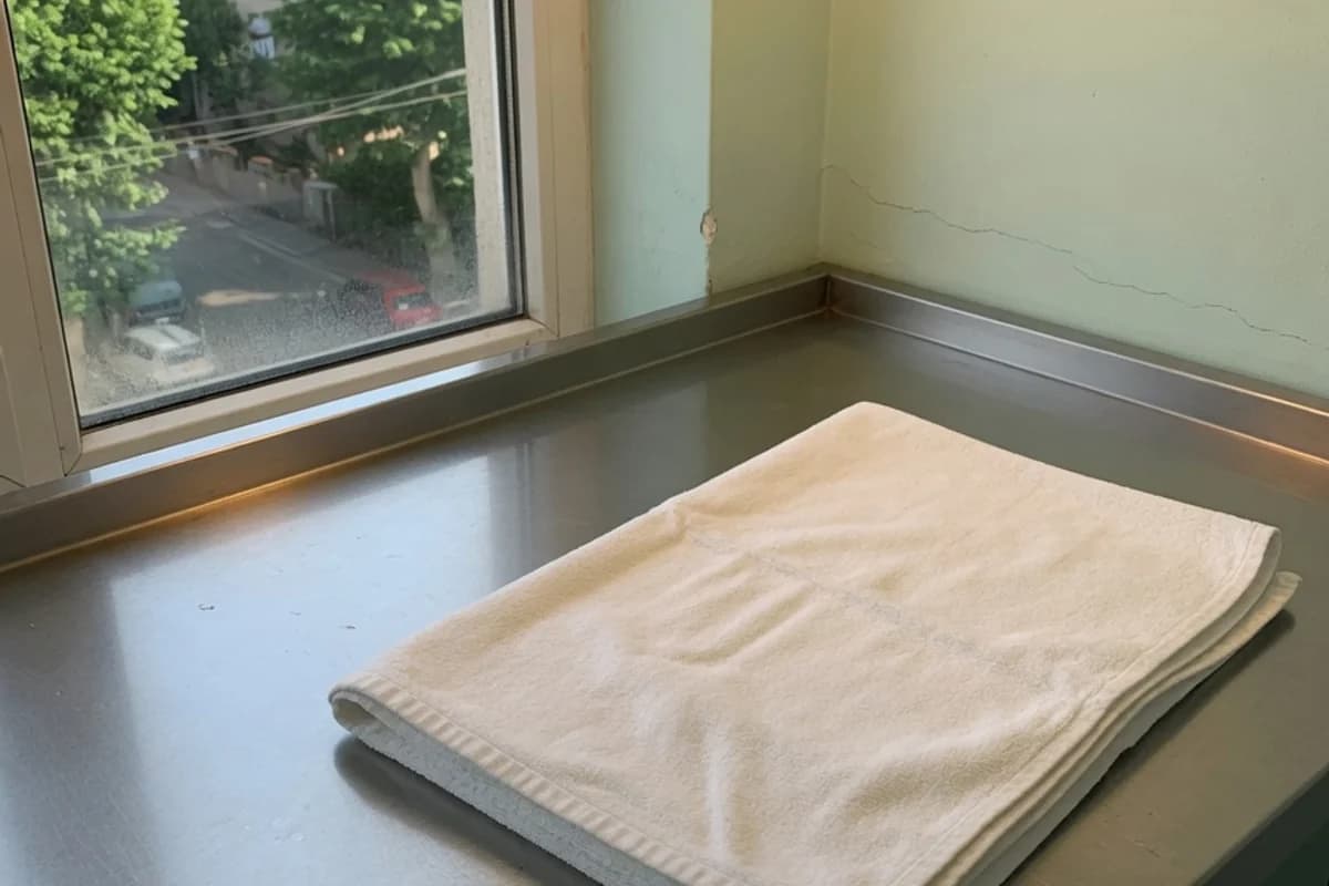 Cabina de pregătire: prosop alb și suprafață inox curată, Sectorul 6, București