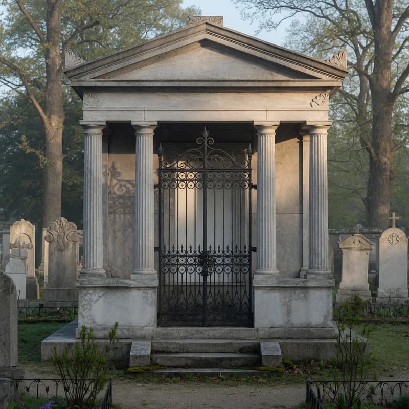 Classical family mausoleum, uninscribed stone