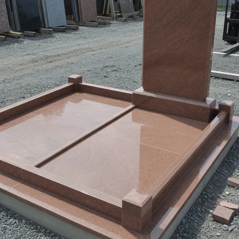 Monument complet din granit roșu cu placare și borduri