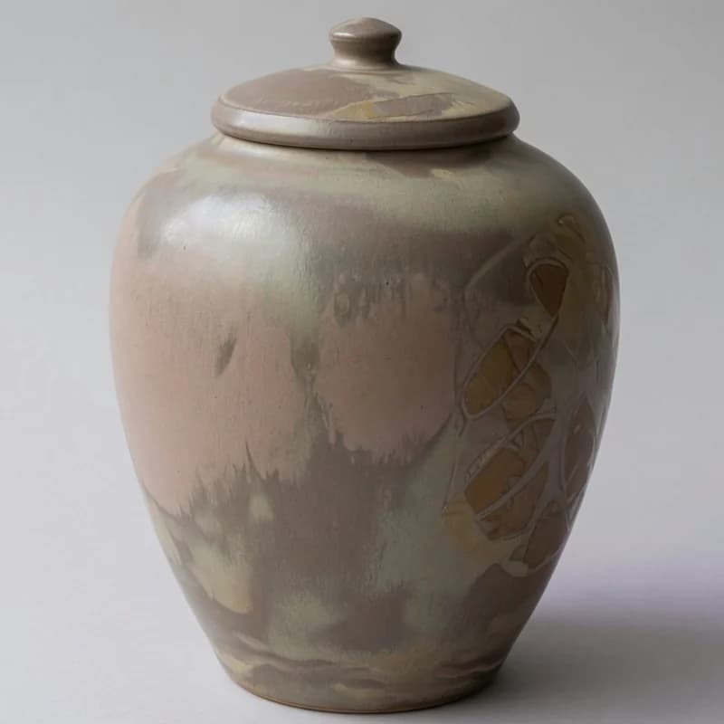 Urnă ceramică artistică cu glazură în tonuri naturale