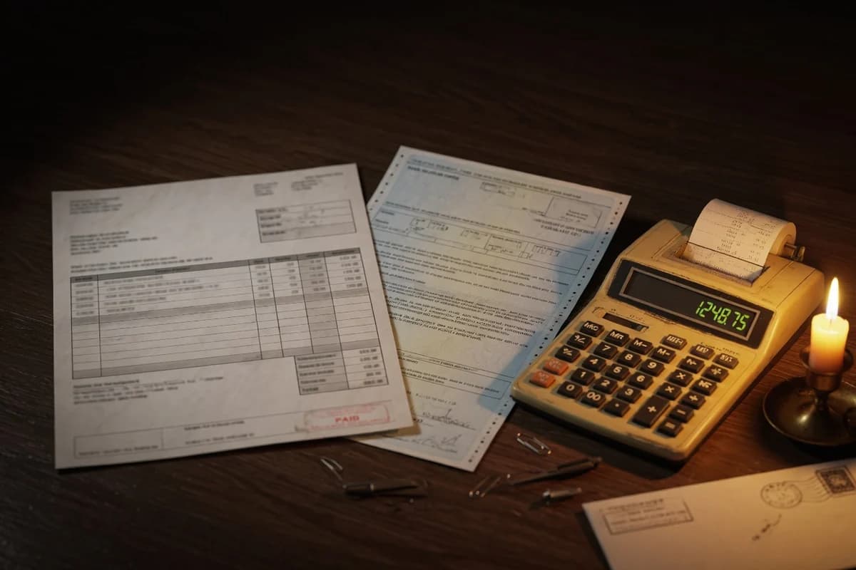 The itemized invoice beside the pension slip — the settlement, line by line
