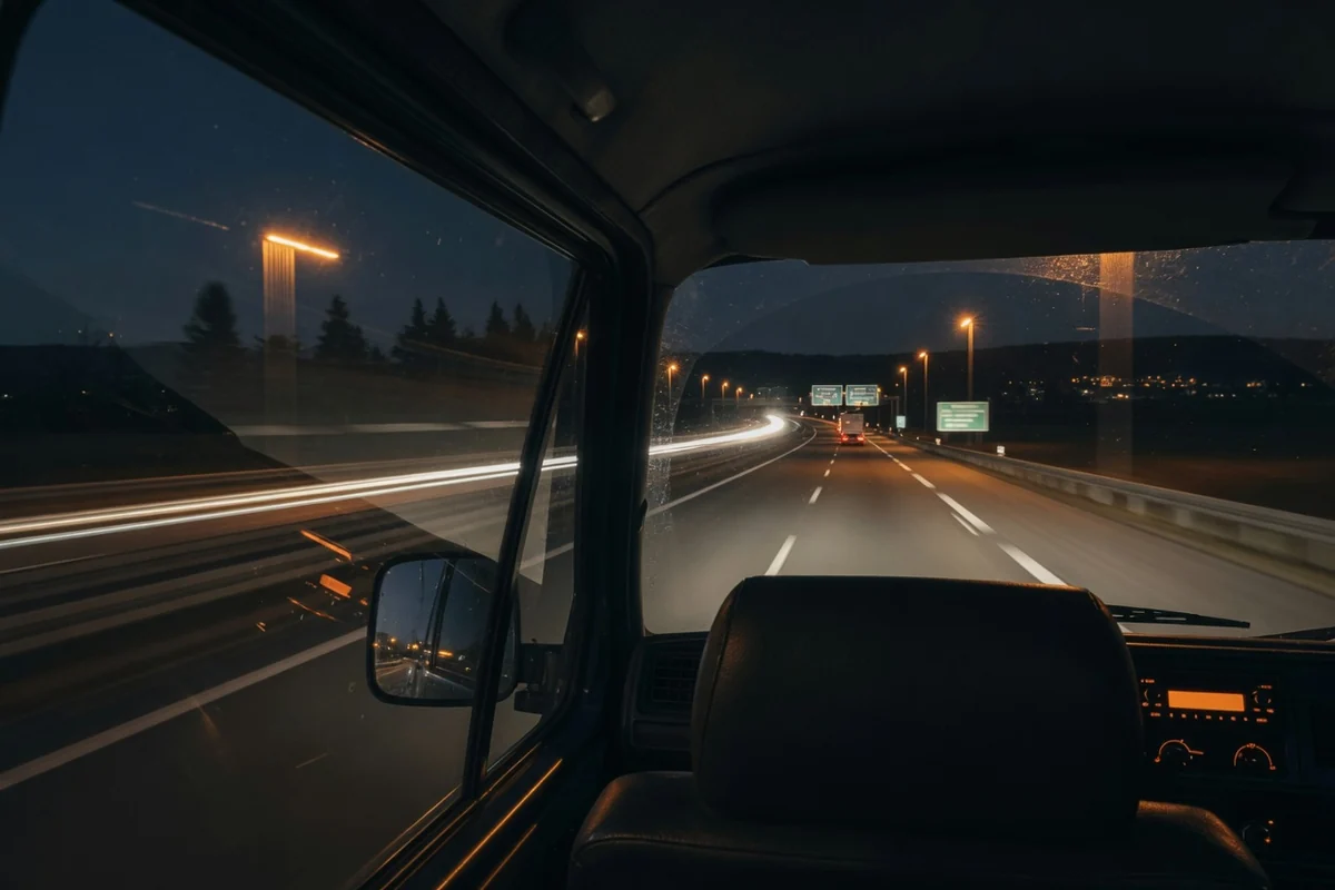 Night motorway through central Europe — the France–Romania route