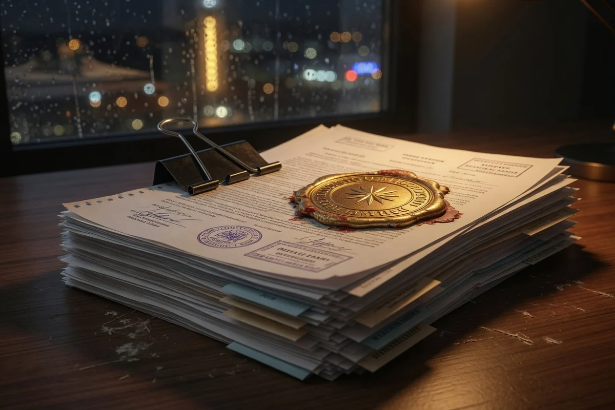 Notarized documents with a golden seal for repatriation from the United States
