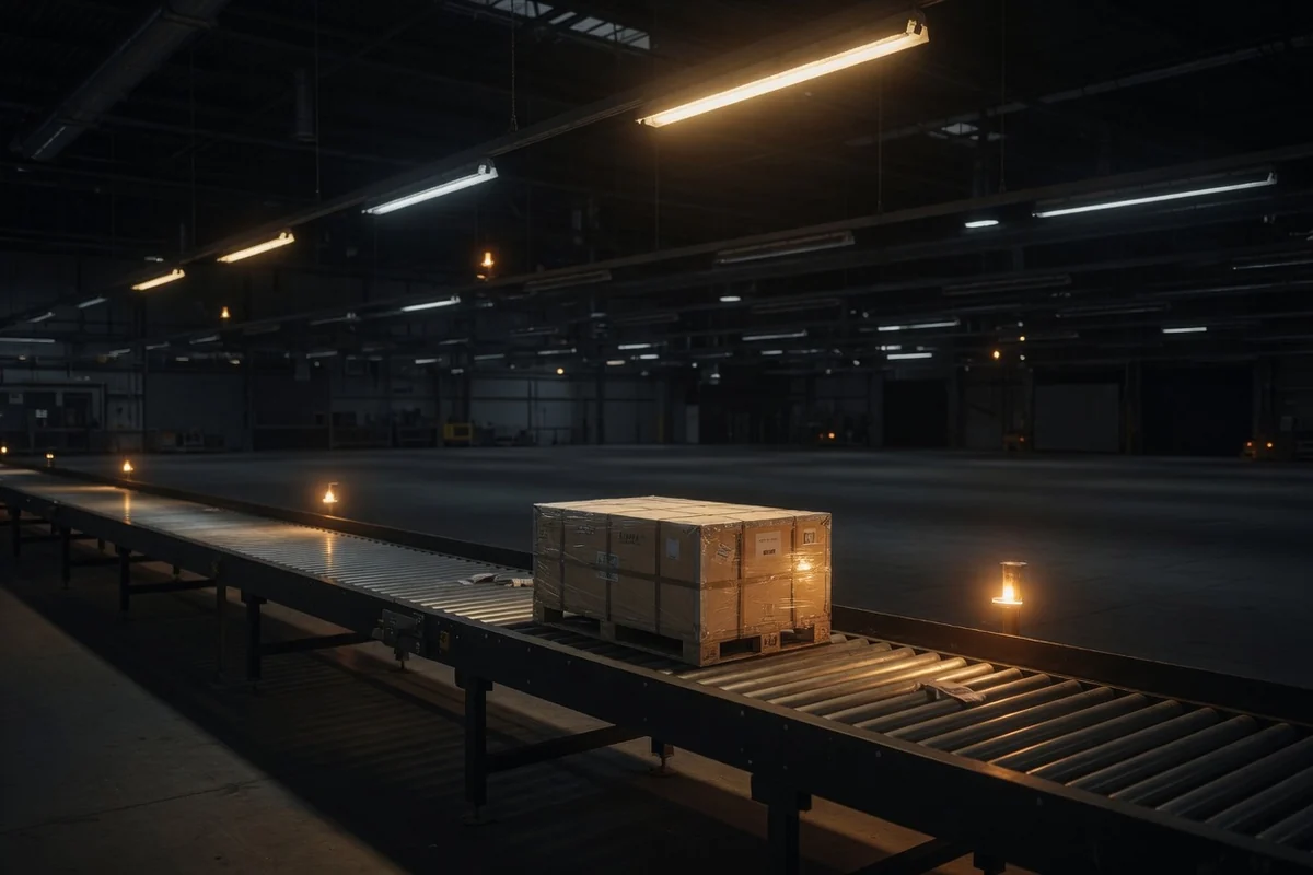 International air cargo terminal at night — the transatlantic route to Romania