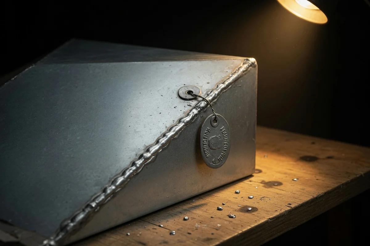 Detail of a zinc-lined casket, officially sealed for international transport