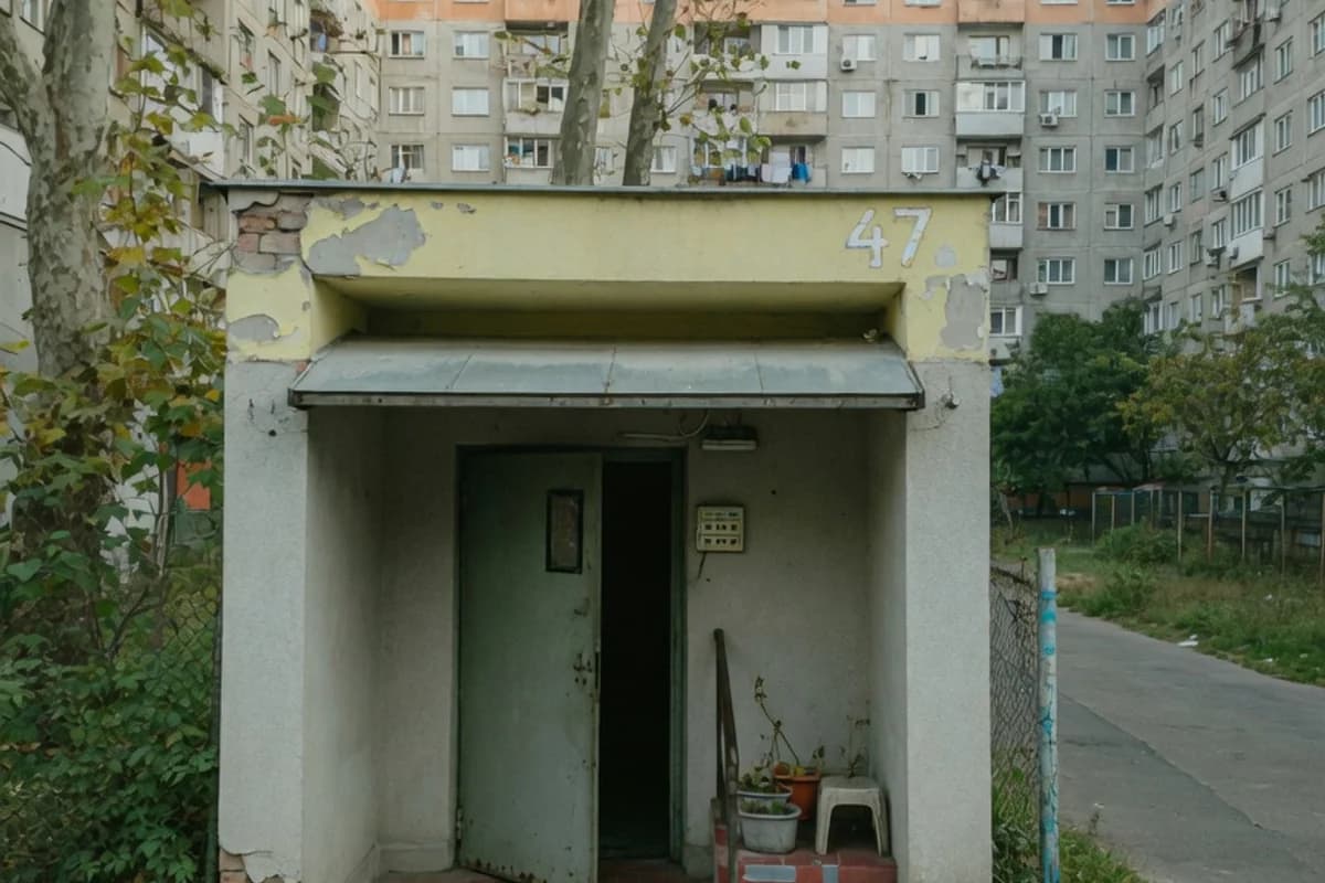 Intrare discretă a unui cămin, dimineața, Sectorul 1, București
