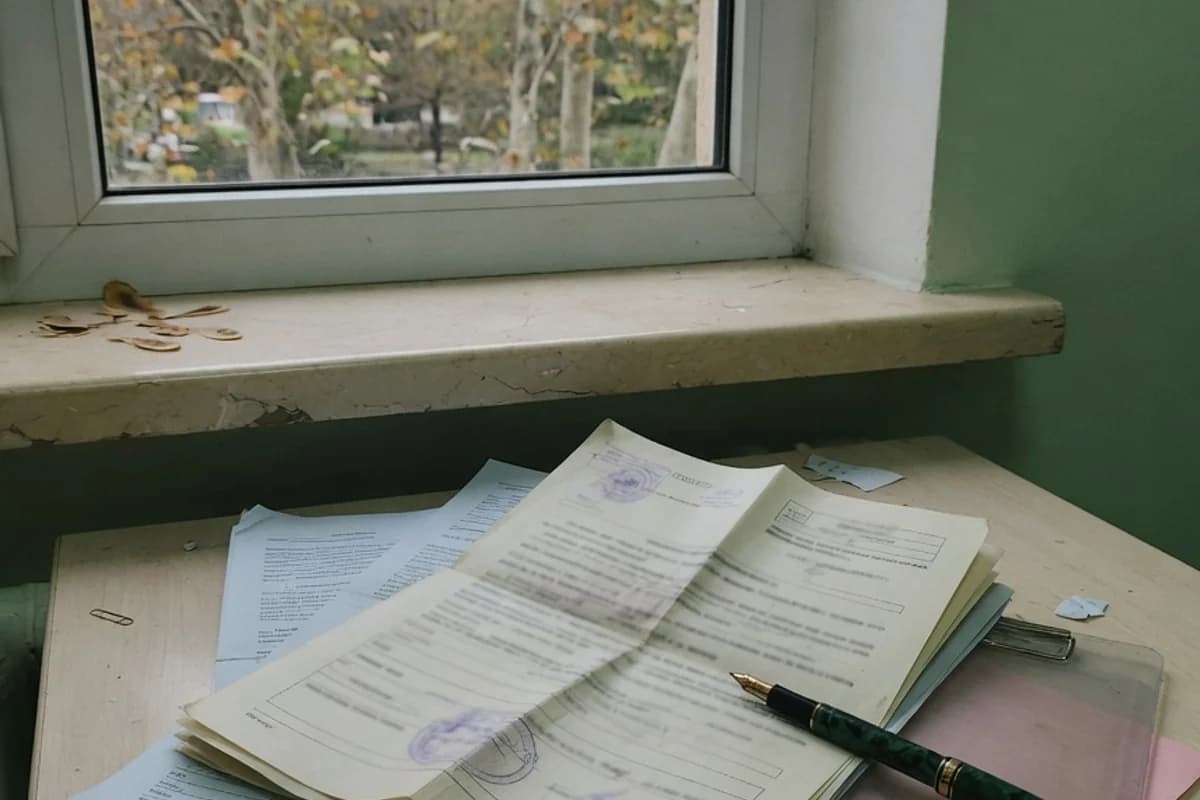 Documente împăturite și un stilou pe un birou de clinică, Sectorul 1, București