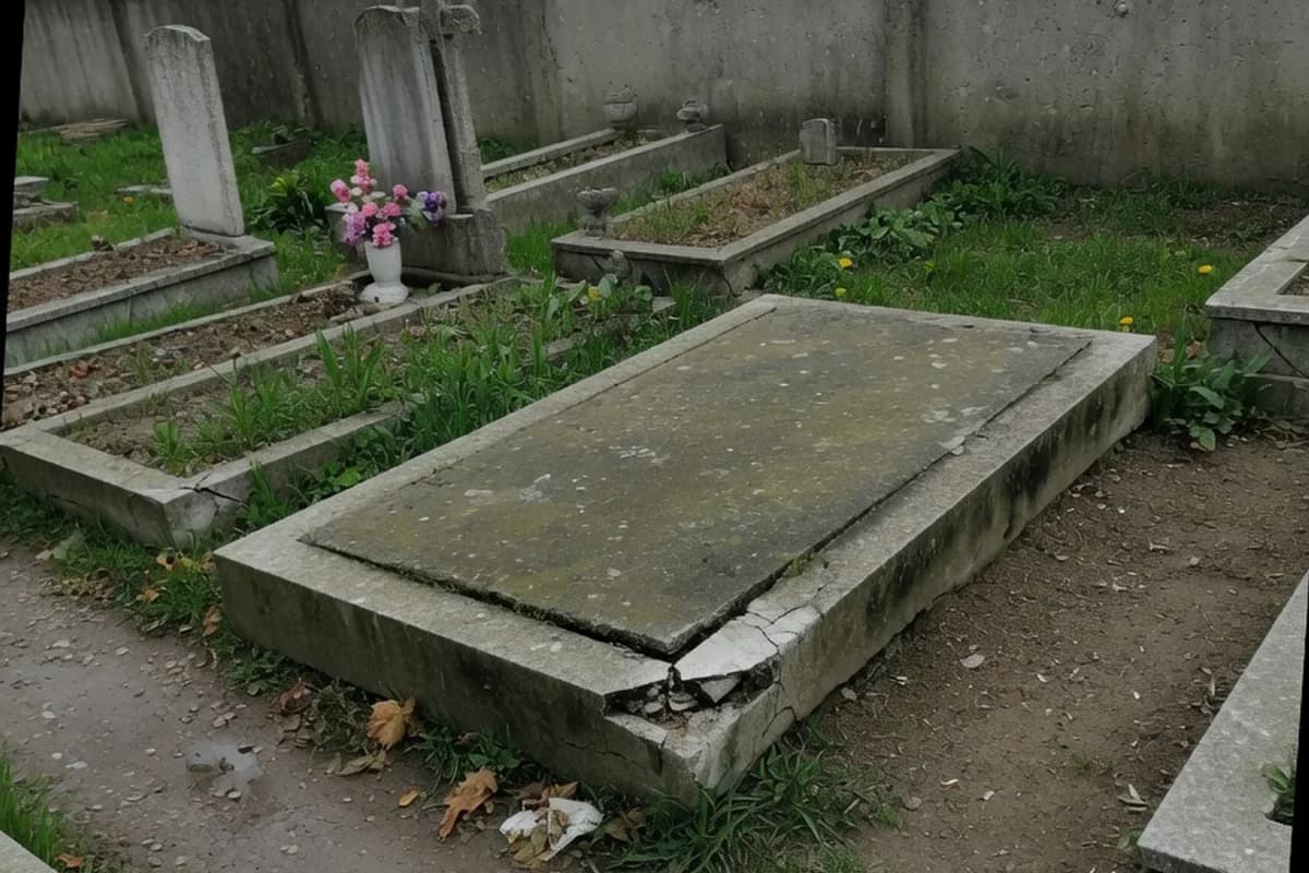 Lespede veche de mormânt, cu iarbă crescută în jur, Sectorul 1, București