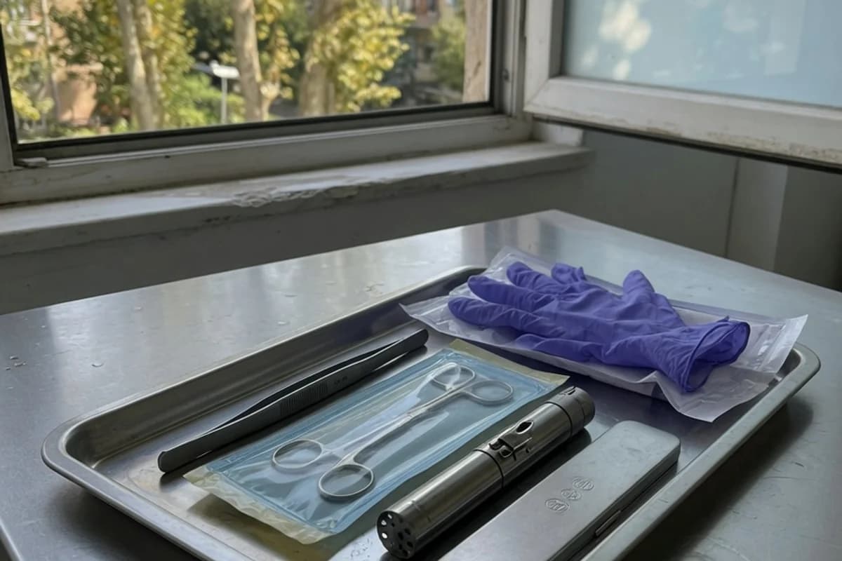 Trusă de instrumente sanitare pe o tavă metalică, Sectorul 1, București