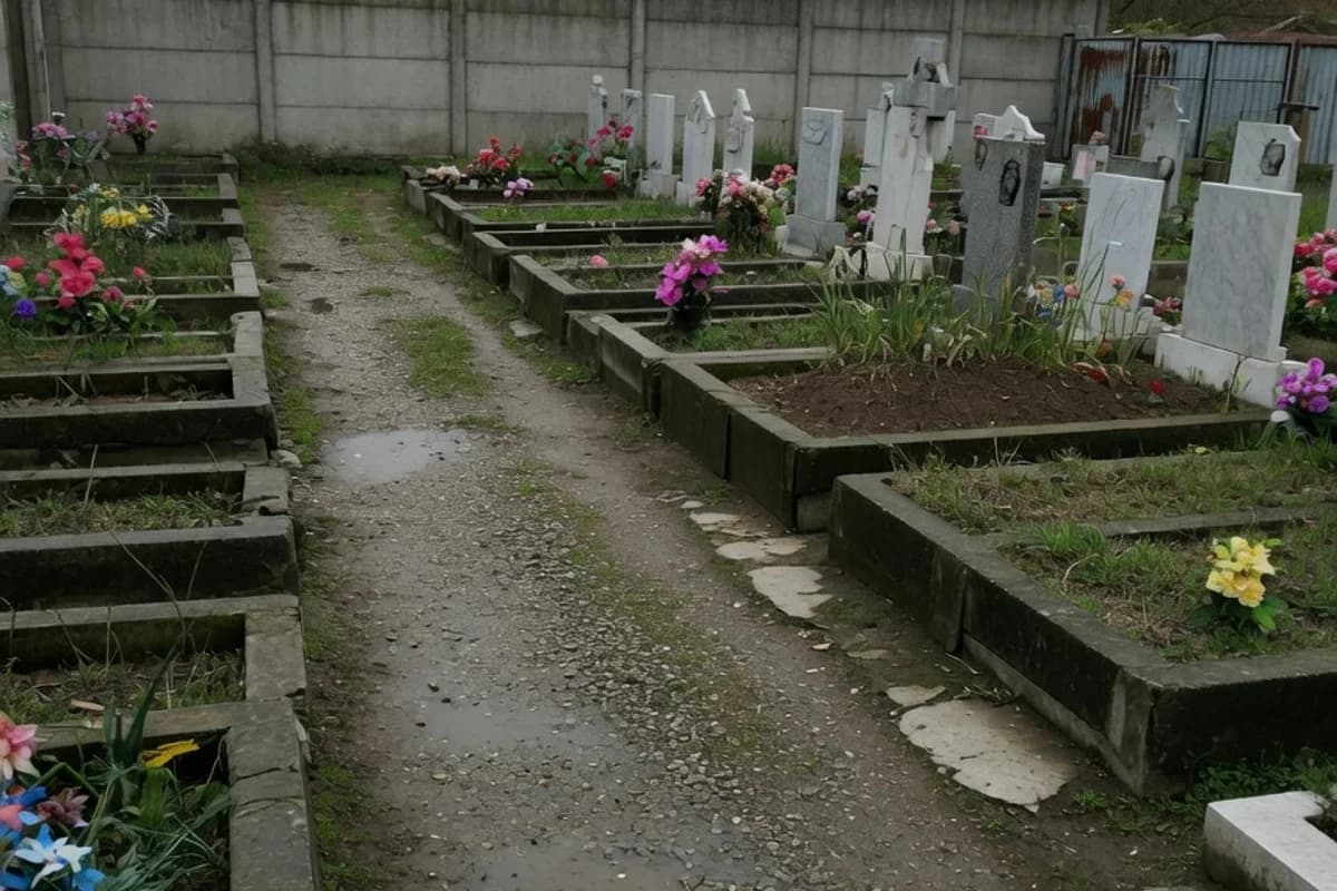 Alee uzată de cimitir municipal, cer înnorat, Sectorul 1, București