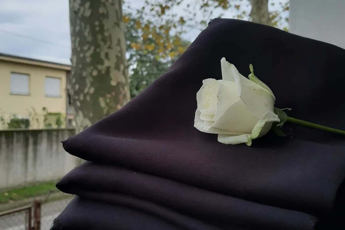 Draperie funerară împăturită și un trandafir alb, Sectorul 1, București