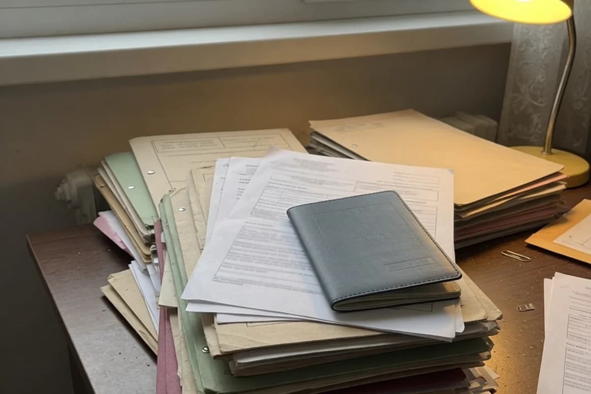 Dosar de acte consulare pe o masă de birou, Sectorul 1, București