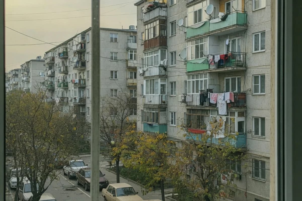 Vedere din birou spre blocuri rezidențiale bucureștene, Sectorul 2, București