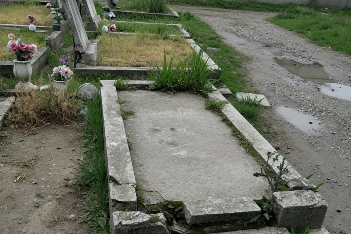 Lespede veche de mormânt, cu iarbă crescută în jur, Sectorul 2, București