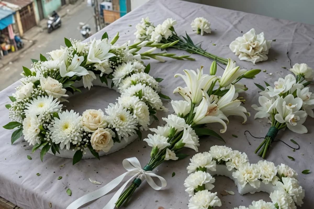 Coroane și flori funerare pregătite pentru cortegiu, Sectorul 2, București