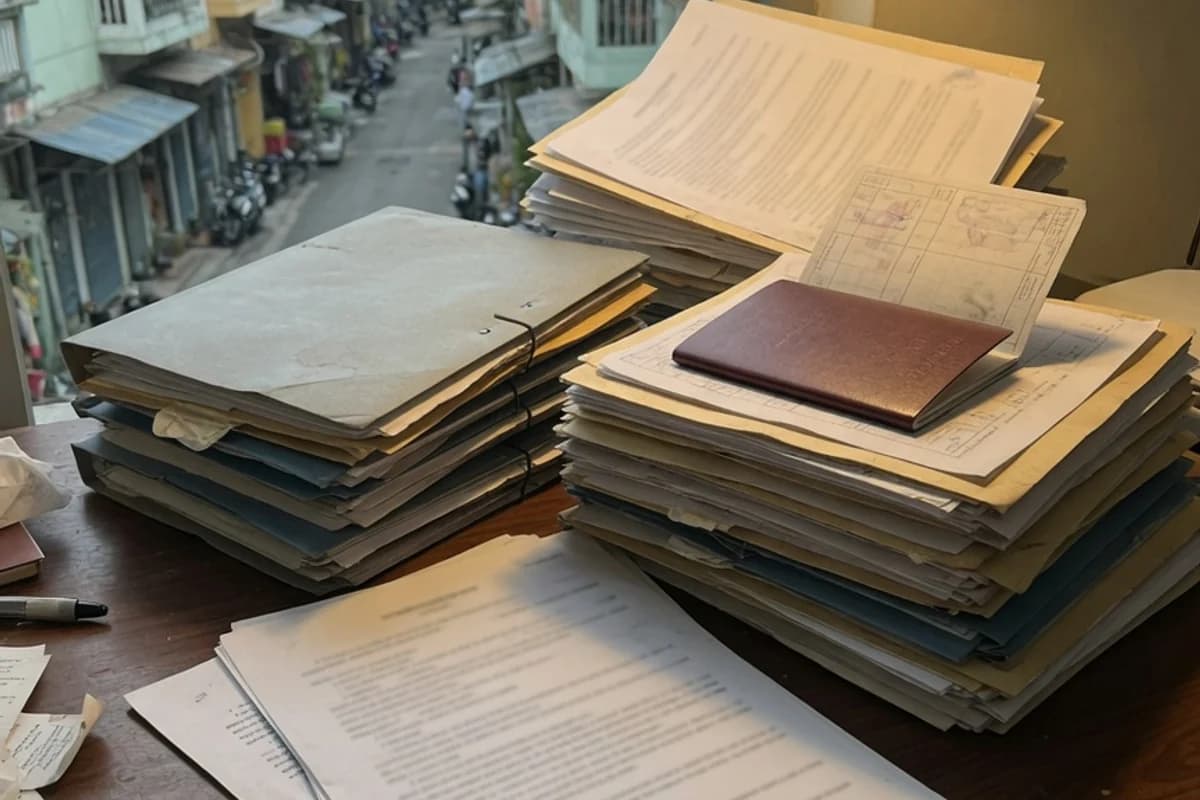 Dosar de acte consulare pe o masă de birou, Sectorul 2, București