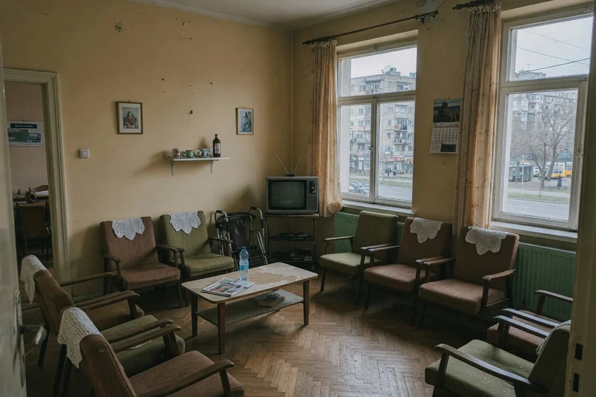 Salon de cămin cu fotolii și lumină blândă de după-amiază, Sectorul 3, București