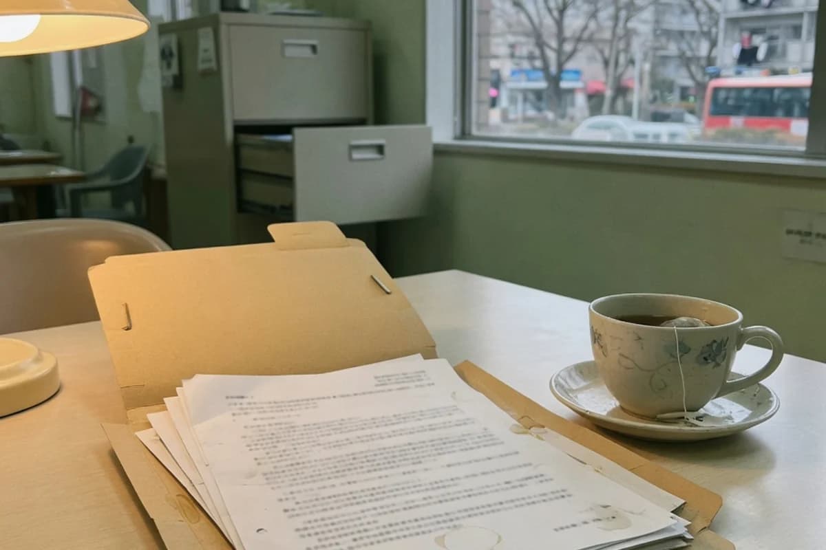 Dosar de acte pe o masă simplă, lângă o cană de ceai, Sectorul 3, București