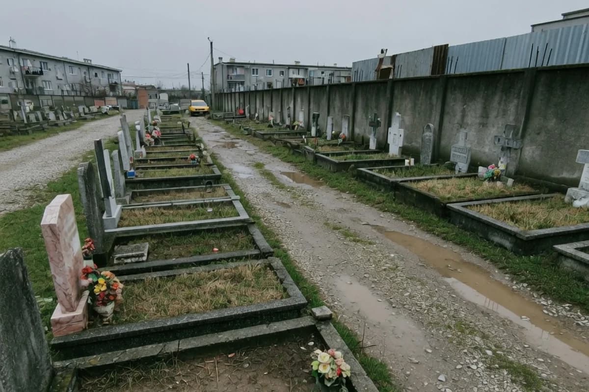Alee uzată între morminte, cer gri, Sectorul 3, București