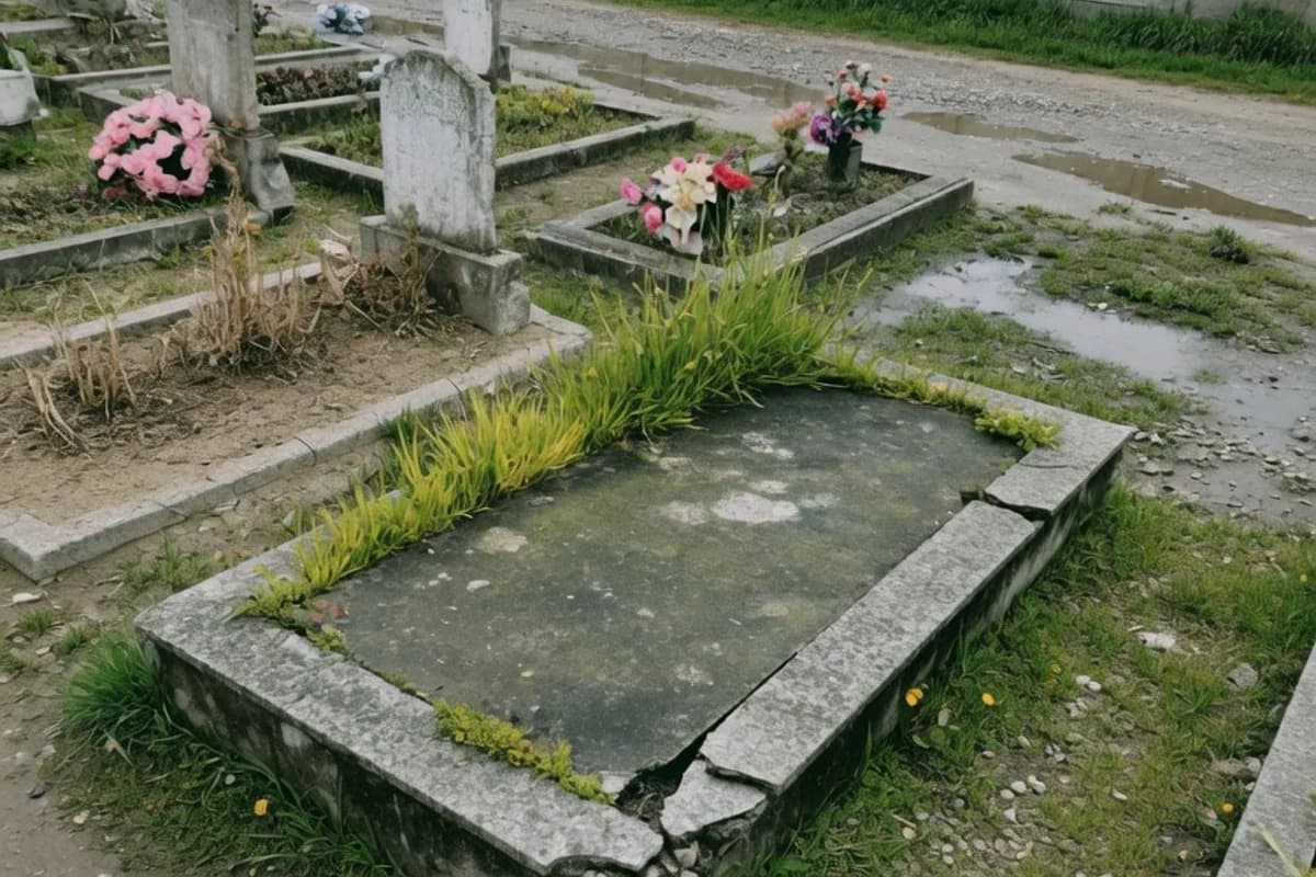 Lespede veche de mormânt, cu iarbă crescută în jur, Sectorul 3, București