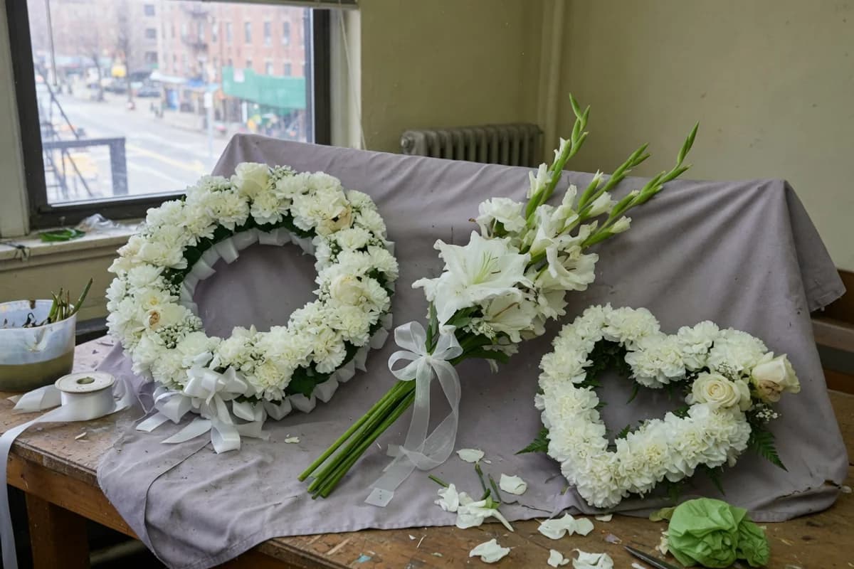 Coroane și flori funerare pregătite pentru cortegiu, Sectorul 3, București