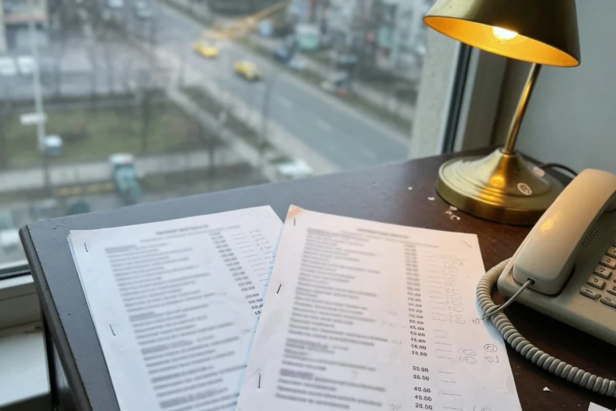 Listă de prețuri tipărită pe birou, lângă un telefon, Sectorul 3, București