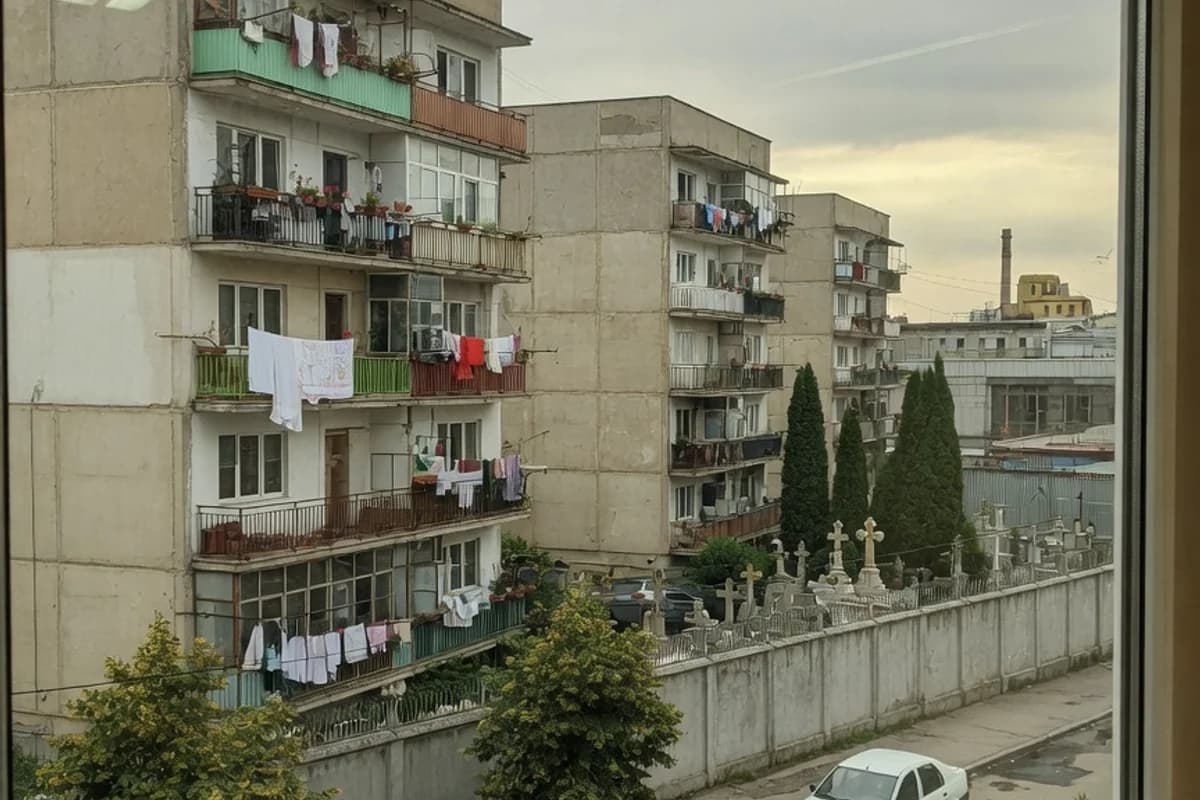 Vedere din birou spre blocuri rezidențiale bucureștene, Sectorul 4, București