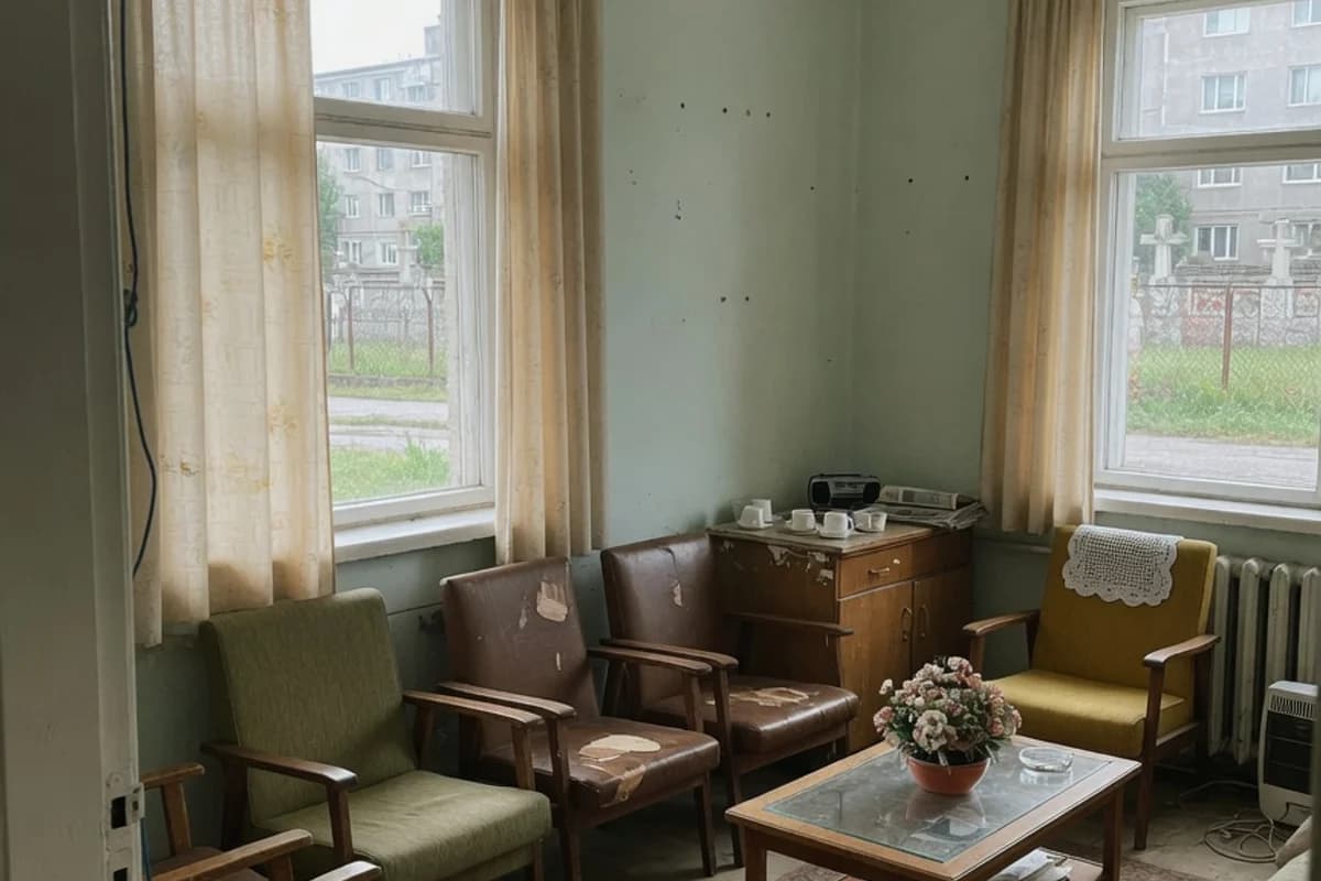 Salon de cămin cu fotolii și lumină blândă de după-amiază, Sectorul 4, București