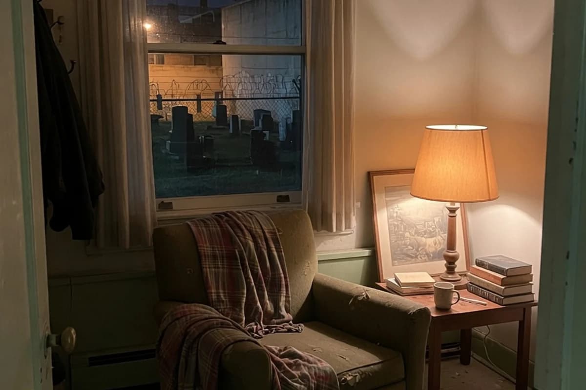 Sufragerie liniștită noaptea, cu o veioză caldă aprinsă, Sectorul 4, București