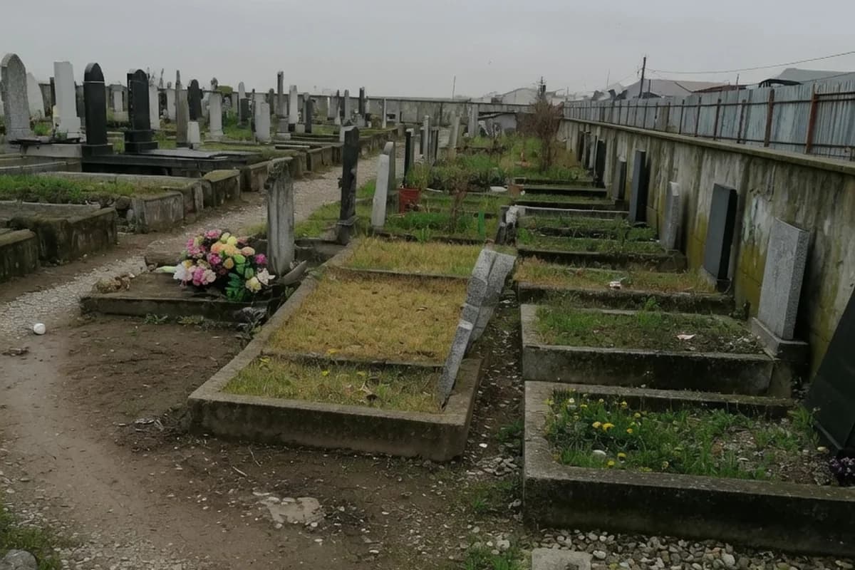 Alee uzată între morminte, cer gri, Sectorul 4, București