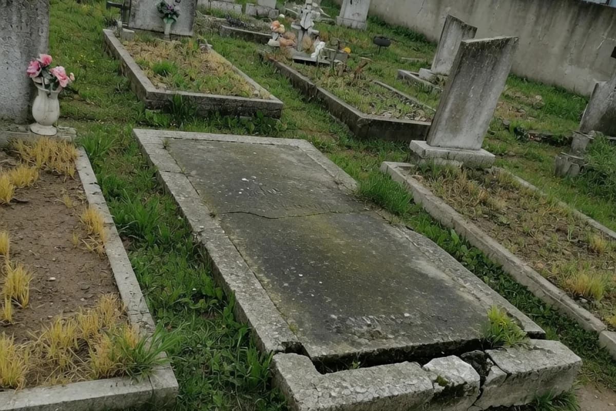 Lespede veche de mormânt, cu iarbă crescută în jur, Sectorul 4, București