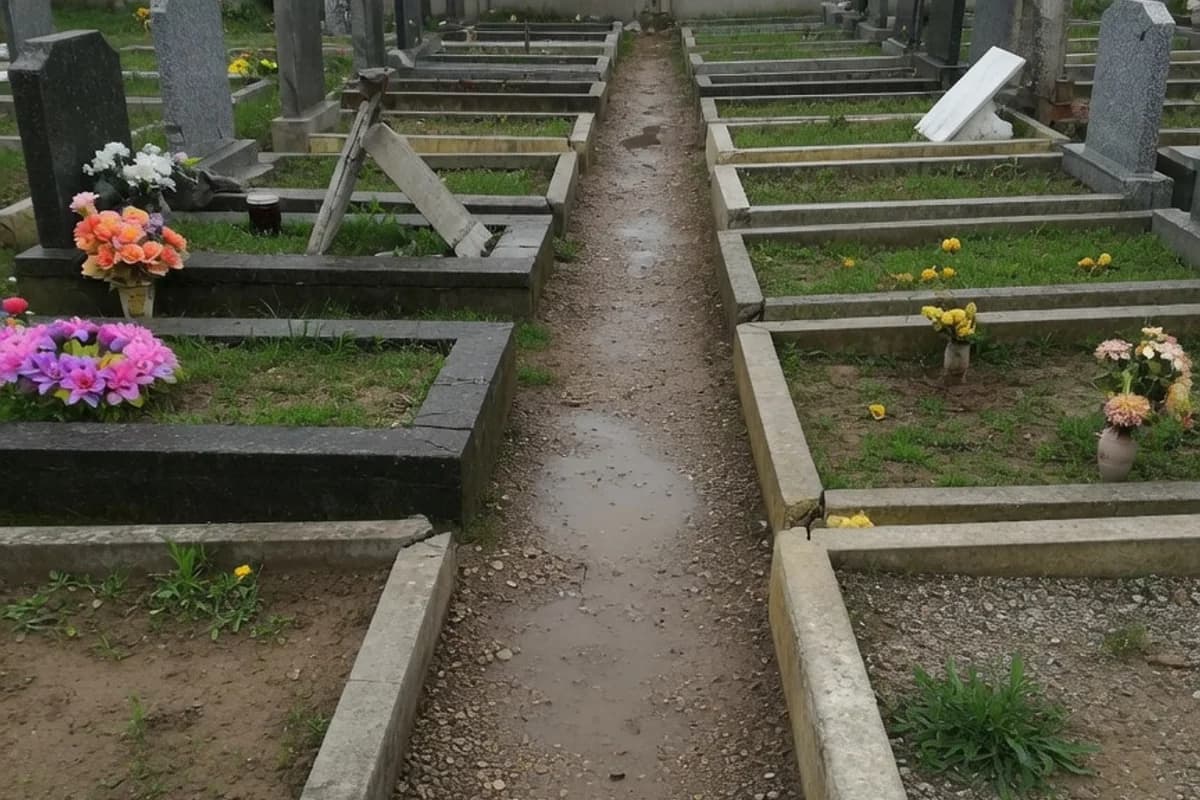 Alee uzată de cimitir municipal, cer înnorat, Sectorul 4, București