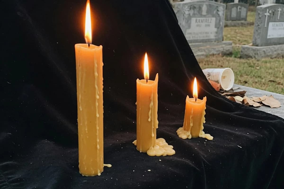 Lumânări înalte aprinse pe catifea închisă la culoare, Sectorul 4, București